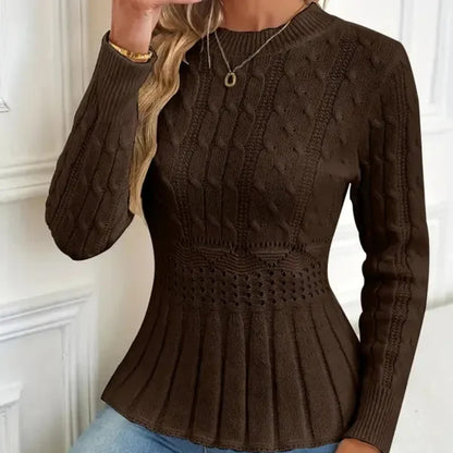 🌸Sweter damski z grubym dzianinowym dekoltem i baskinką