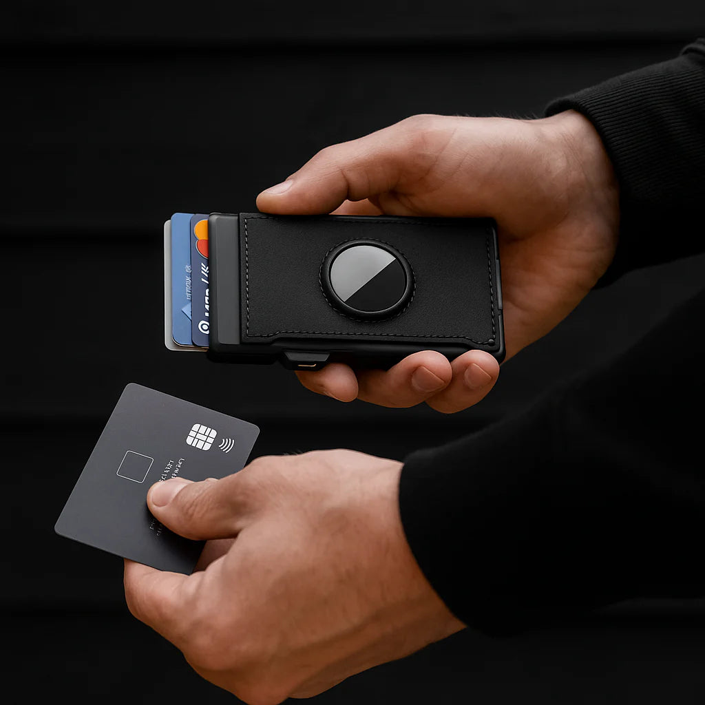 Portfel męski z blokadą RFID i slotem AirTag – ręcznie robiony skórzany portfel z przegródką na karty szybkiego dostępu i dużą pojemnością