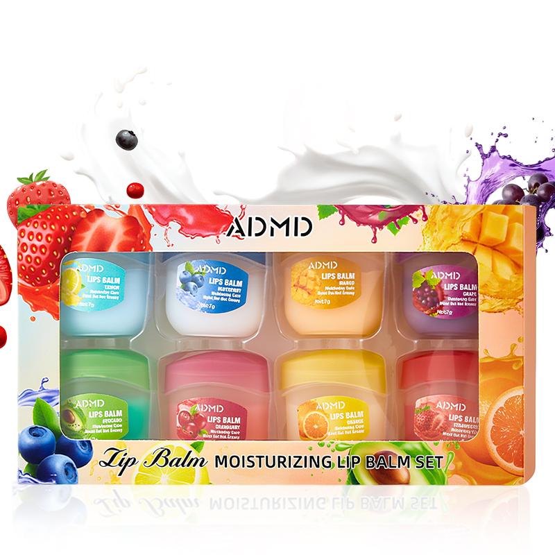 8-częściowy zestaw do pielęgnacji ust o smaku owocowym 🍓: błyszczyki + balsamy na noc + bezbarwne szminki + maseczki nawilżające – idealny prezent na imprezę i na specjalne okazje! 🎉