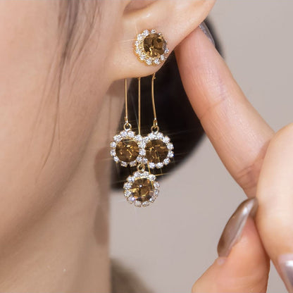 Zircon Round Petal Earrings