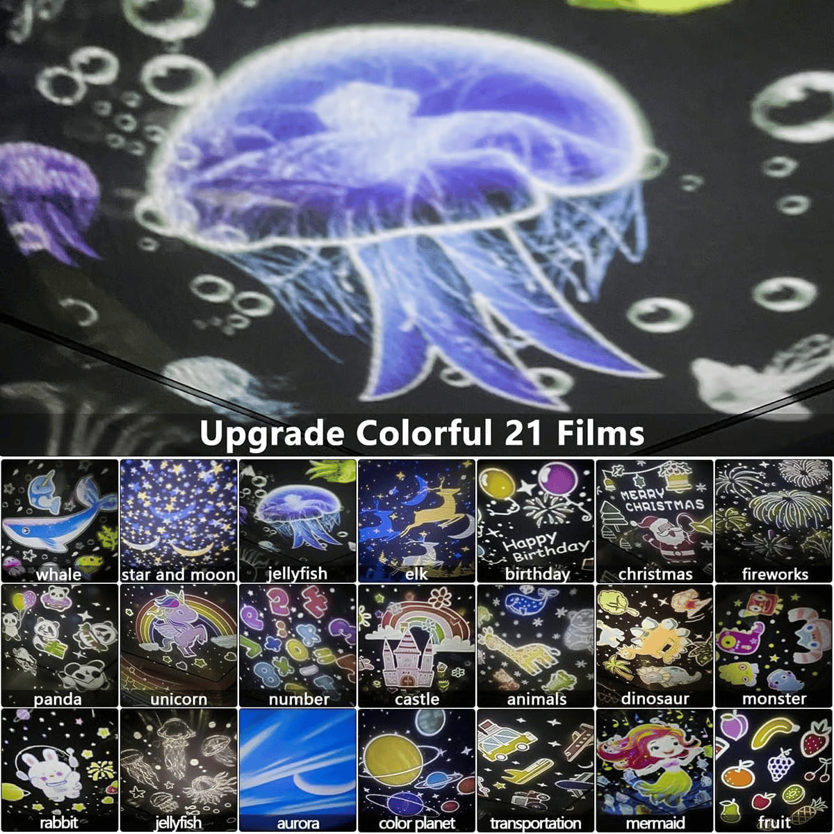 ⭐Projektor nocny z lampką dla dzieci, 15 zestawów filmów🌙Ładowanie przez złącze typu C🔋