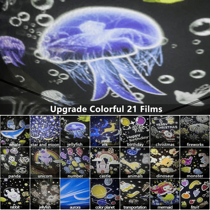 ⭐Projektor nocny z lampką dla dzieci, 15 zestawów filmów🌙Ładowanie przez złącze typu C🔋