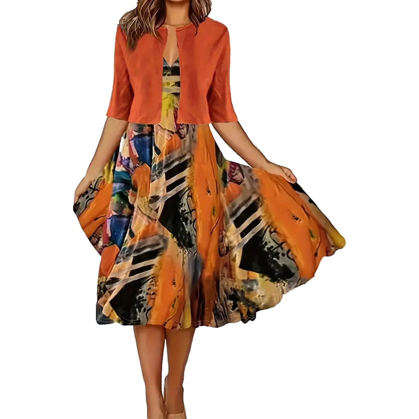 🔥Omejena ponudba: 50 % popust💎👗Dvodelni komplet za ženske - kratka jopica in obleka brez rokavov, elegantno in prefinjeno😍