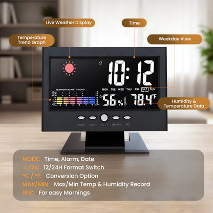 🔥Digitalna LED-ura za spremljanje temperature in vlažnosti, vremenska napoved, LED-namizna budilka