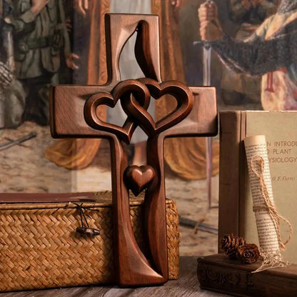 Leseni križ Prepletena srca♥ - Družinski blagoslov 🕊️