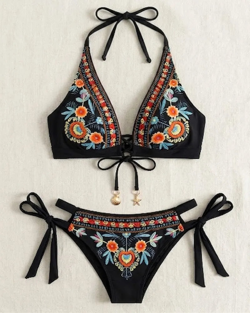 Ženski bikini komplet z etničnim cvetličnim potiskom