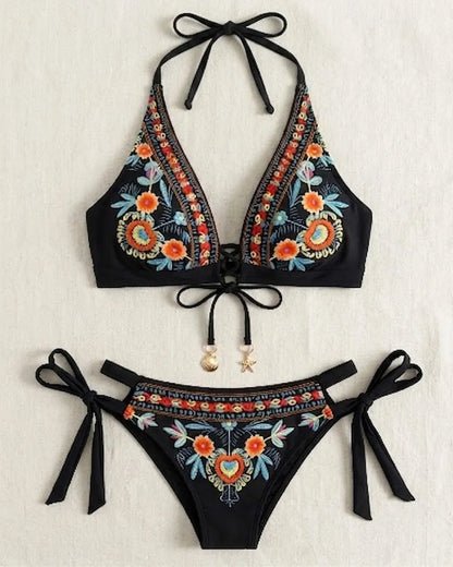 Ženski bikini komplet z etničnim cvetličnim potiskom