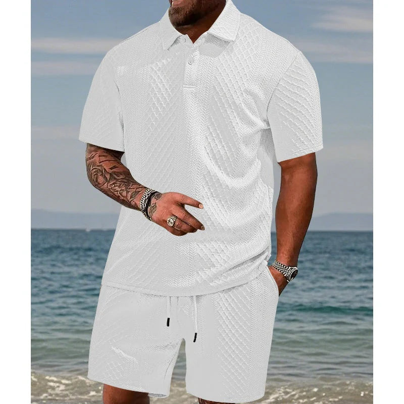👕 50 % POPUST! 💎 Moški dvodelni komplet z diamantnim vzorcem – majica s kratkimi rokavi in kratke hlače – zračen, brez gub in sproščen poletni videz ☀️