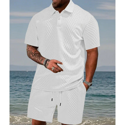 👕 50 % POPUST! 💎 Moški dvodelni komplet z diamantnim vzorcem – majica s kratkimi rokavi in kratke hlače – zračen, brez gub in sproščen poletni videz ☀️