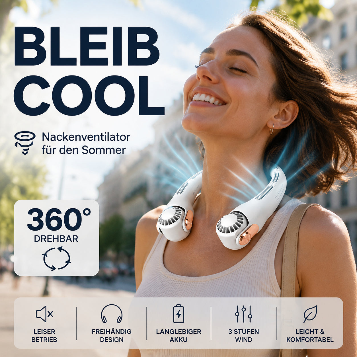 Tišji prenosni ventilator za vrat za poletje