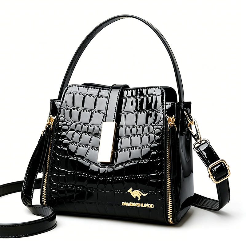 👜✨ Svetleča ženska torbica s krokodiljim vzorcem - strukturirana, zlati detajli, prostorna in elegantna 💼
