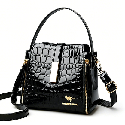 👜✨ Svetleča ženska torbica s krokodiljim vzorcem - strukturirana, zlati detajli, prostorna in elegantna 💼