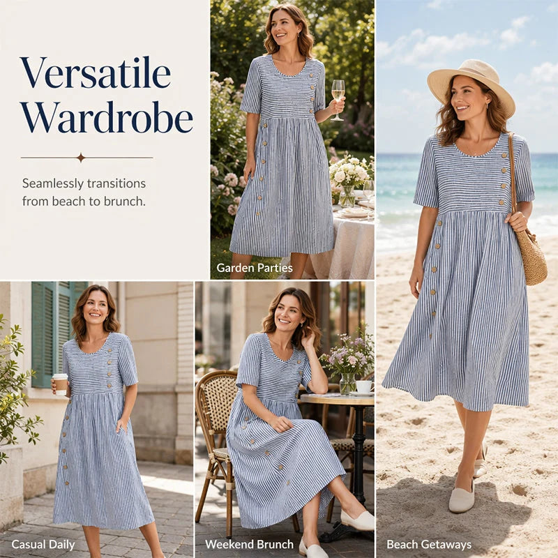 👗Nove pošiljke 50 % POPUST💥Ženska vsakodnevna črtasta obleka z ohlapnim krojem
