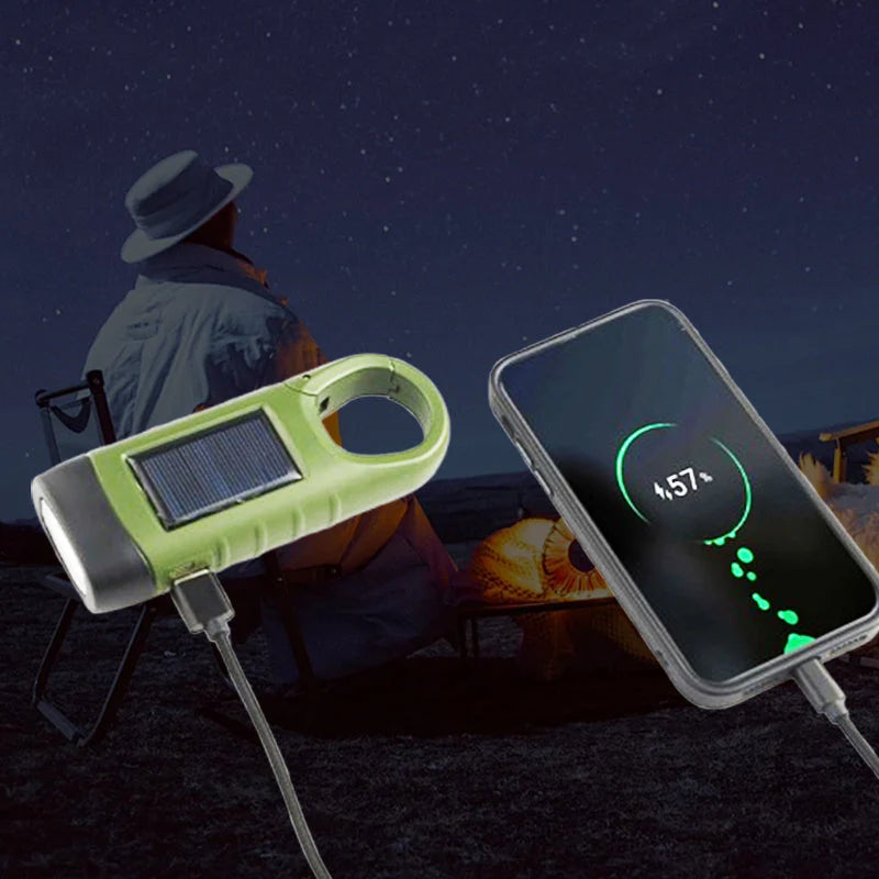 Zewnętrzna lampa awaryjna (korbowa + solarna + ładowanie przez USB)
