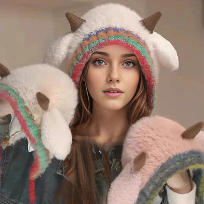💖 Puszysty kapelusz w kształcie baranka z uroczymi uszami🎄🦌