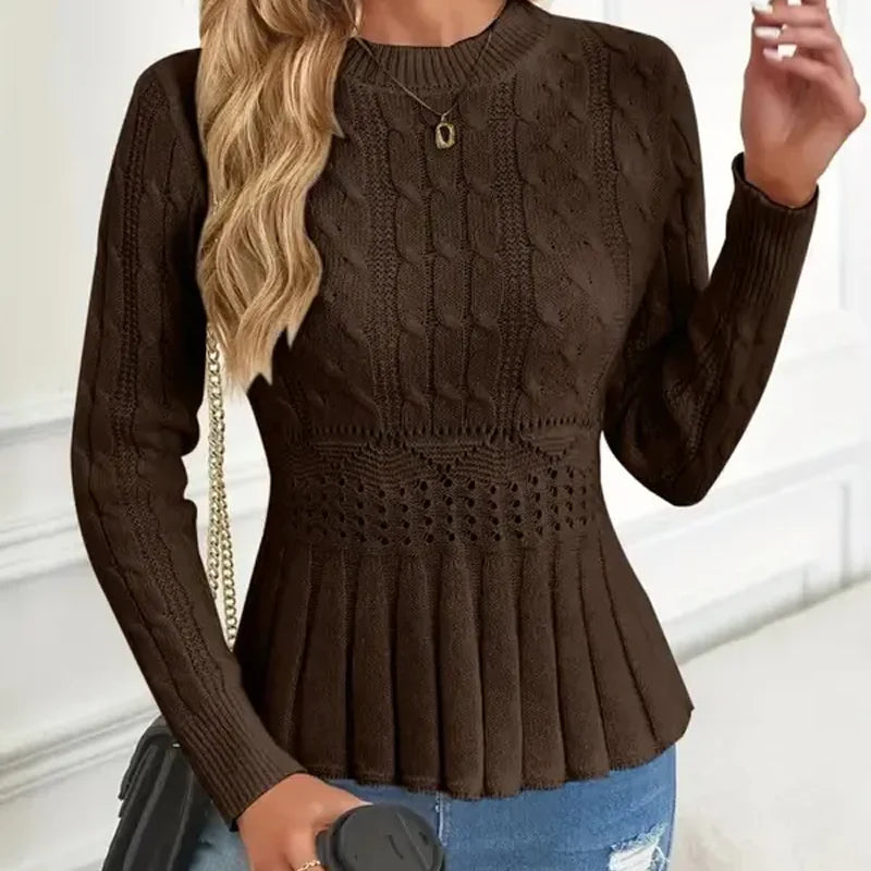 🌸Sweter damski z grubym dzianinowym dekoltem i baskinką