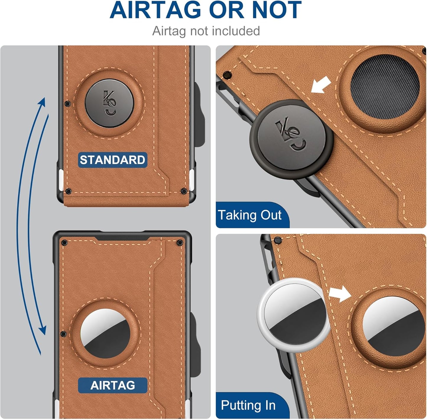 ✨Moška denarnica AirTag - z izvlečnim aluminijastim ohišjem, sponko za bankovce, finimi usnjenimi utori, držalom za kreditne kartice, RFID zaklepanjem, minimalistično dvojno prepogljivo denarnico