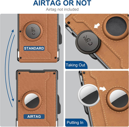 ✨Moška denarnica AirTag - z izvlečnim aluminijastim ohišjem, sponko za bankovce, finimi usnjenimi utori, držalom za kreditne kartice, RFID zaklepanjem, minimalistično dvojno prepogljivo denarnico