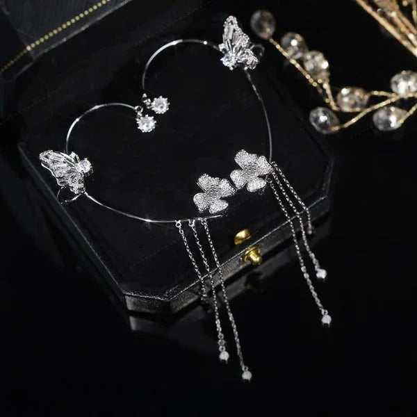 💕Posebna ponudba za Valentinovo - 50 % popusta💕Preprosti uhani na sponko z motivi metuljev in rož ter resicami – elegantni in udobni, prebadanje ni potrebno 🌸🦋