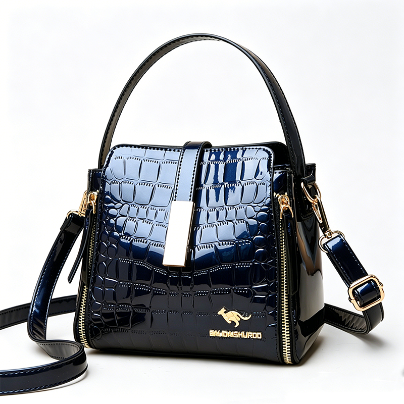 👜✨ Svetleča ženska torbica s krokodiljim vzorcem - strukturirana, zlati detajli, prostorna in elegantna 💼