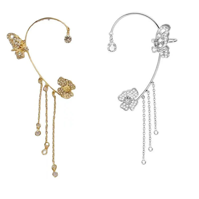 💕Posebna ponudba za Valentinovo - 50 % popusta💕Preprosti uhani na sponko z motivi metuljev in rož ter resicami – elegantni in udobni, prebadanje ni potrebno 🌸🦋