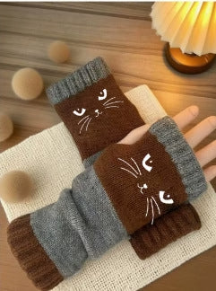 ❄️😻 Rękawiczki bez palców z haftem kota – ciepłe i stylowe na zimę ❄️