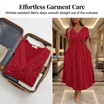 👗Elegantna obleka za ženske z V-izrezom in zavitim detajlom na sprednji strani✨
