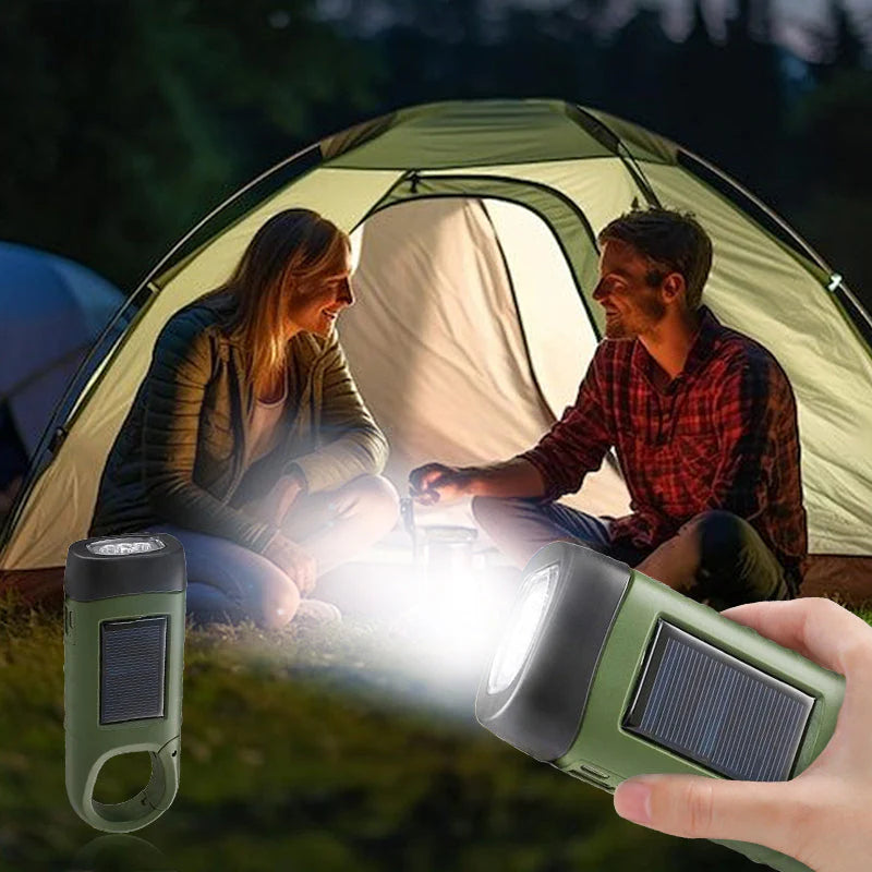 Zewnętrzna lampa awaryjna (korbowa + solarna + ładowanie przez USB)