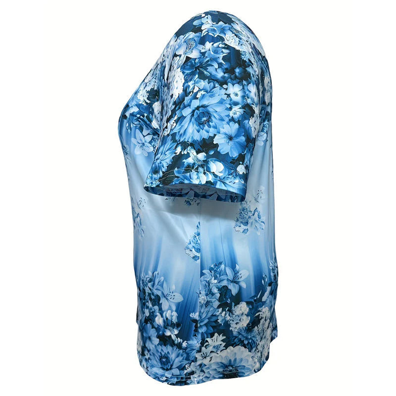 👚 50 % POPUST! 🌸 Elegantna ženska majica s kratkimi rokavi in cvetličnim potiskom – Lahkotna tkanina, romantičen dizajn in popolna za tople dni ☀️