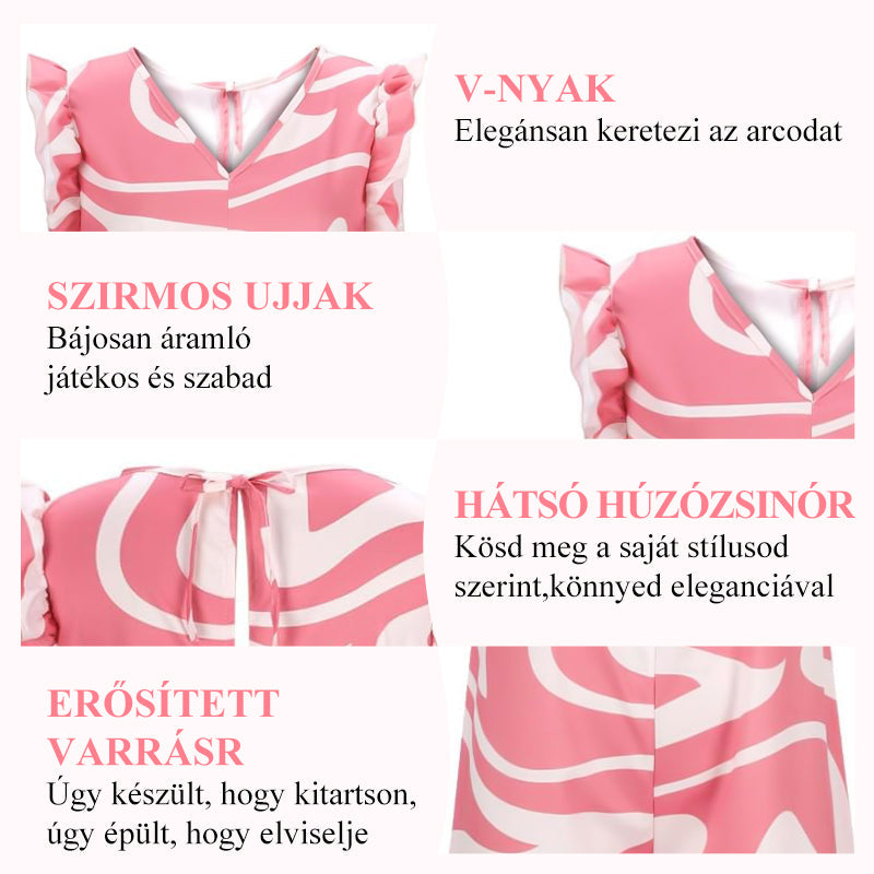 🌸 Kombinezon damski z geometrycznym wzorem i dekoltem w serek, z szerokimi nogawkami