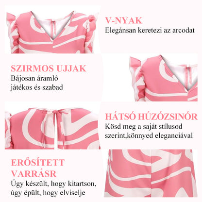 🌸 Kombinezon damski z geometrycznym wzorem i dekoltem w serek, z szerokimi nogawkami