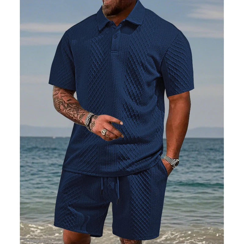 👕 50 % POPUST! 💎 Moški dvodelni komplet z diamantnim vzorcem – majica s kratkimi rokavi in kratke hlače – zračen, brez gub in sproščen poletni videz ☀️