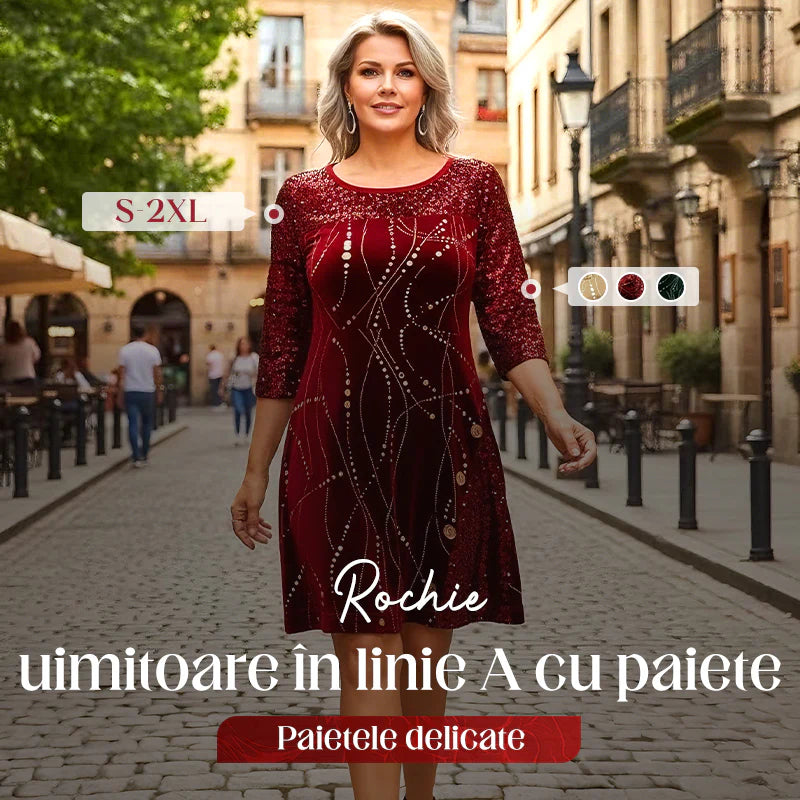 👗 TERAZ 50% ZNIŻKI! ⏰ Elegancka sukienka z cekinami, krój w kształcie litery A – Oszałamiający blask i idealny krój, idealna na imprezy i gale ✨