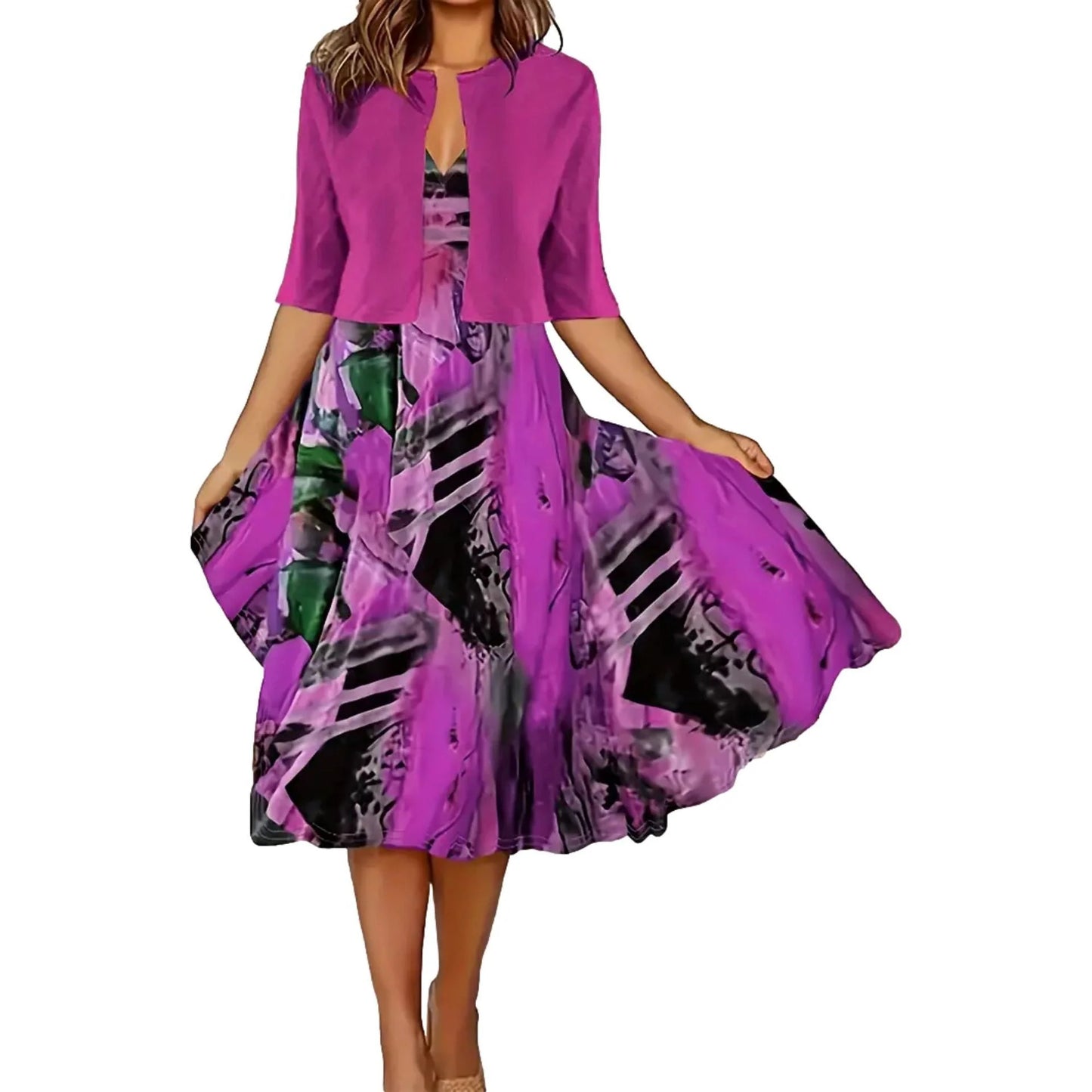 🔥Omejena ponudba: 50 % popust💎👗Dvodelni komplet za ženske - kratka jopica in obleka brez rokavov, elegantno in prefinjeno😍