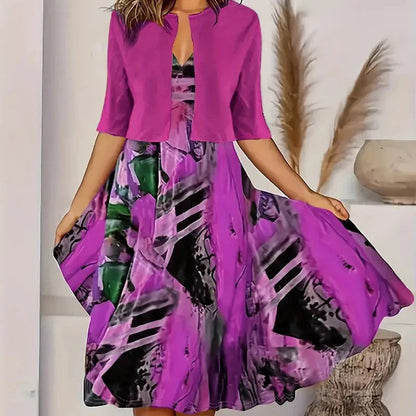 🔥Omejena ponudba: 50 % popust💎👗Dvodelni komplet za ženske - kratka jopica in obleka brez rokavov, elegantno in prefinjeno😍
