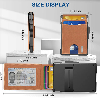 ✨Moška denarnica AirTag - z izvlečnim aluminijastim ohišjem, sponko za bankovce, finimi usnjenimi utori, držalom za kreditne kartice, RFID zaklepanjem, minimalistično dvojno prepogljivo denarnico