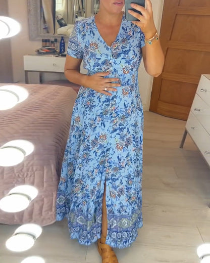 💝 Sukienka z kwiatowym nadrukiem i dekoltem w serek