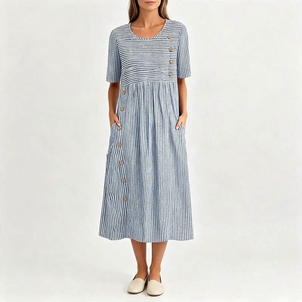 👗Nove pošiljke 50 % POPUST💥Ženska vsakodnevna črtasta obleka z ohlapnim krojem