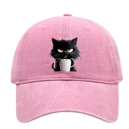 😻Urocza, czarna czapka baseballowa w stylu vintage z kotem