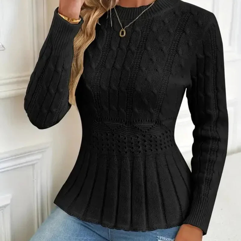 🌸Sweter damski z grubym dzianinowym dekoltem i baskinką