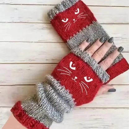 ❄️😻 Rękawiczki bez palców z haftem kota – ciepłe i stylowe na zimę ❄️