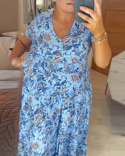 💝 Sukienka z kwiatowym nadrukiem i dekoltem w serek
