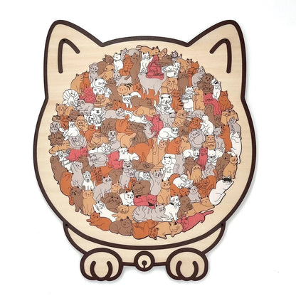 👍 🎁135-elementowa drewniana układanka w kształcie kota w kolorach Morandiego🎅