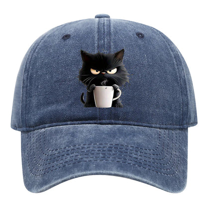 😻Urocza, czarna czapka baseballowa w stylu vintage z kotem