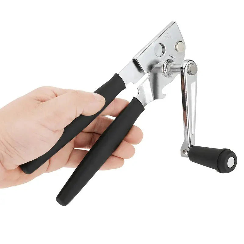 Ergonomski ročni odpirač za konzervne pločevinke z ročajem, ki se vrti za 360°