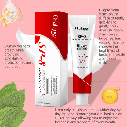 Pasta do zębów Oralhoe Probiotic Mint Sp8, świeży oddech, usuwa płytkę nazębną, rozjaśnia i redukuje żółte przebarwienia u palaczy