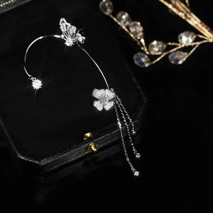 💕Posebna ponudba za Valentinovo - 50 % popusta💕Preprosti uhani na sponko z motivi metuljev in rož ter resicami – elegantni in udobni, prebadanje ni potrebno 🌸🦋