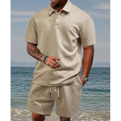 👕 50 % POPUST! 💎 Moški dvodelni komplet z diamantnim vzorcem – majica s kratkimi rokavi in kratke hlače – zračen, brez gub in sproščen poletni videz ☀️
