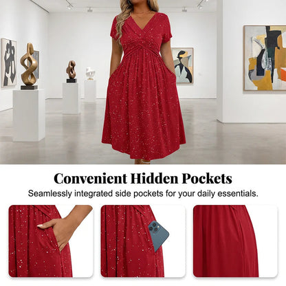👗Elegantna obleka za ženske z V-izrezom in zavitim detajlom na sprednji strani✨