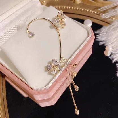 💕Posebna ponudba za Valentinovo - 50 % popusta💕Preprosti uhani na sponko z motivi metuljev in rož ter resicami – elegantni in udobni, prebadanje ni potrebno 🌸🦋